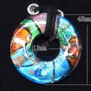 Silver Foil Lampwork Pendant, Dount 45mm Hole:13mm, Sold by PC