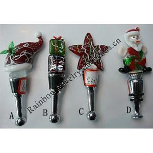 Lampwork Glass Bottle Stopper, 102x21mm-105x56mm, Sold by PC