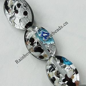 Silver Foil Lampwork Beads, Flat Oval, 13x18mm, Length:16 Inch Sold by Strand