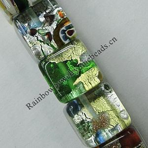 Silver Foil Lampwork Beads, Square, 10mm, Length:16 Inch Sold by Strand