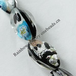 Silver Foil Lampwork Beads, Faceted Oval, 11x18mm, Length:16 Inch Sold by Strand