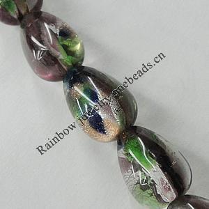 Silver Foil Lampwork Beads, Teardrop, 10x14mm, Length:16 Inch Sold by Strand