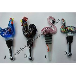 Lampwork Glass Bottle Stopper, Animal 105x48mm-125x56mm, Sold by PC