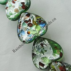 Silver Foil Lampwork Beads, Heart, 12mm, Length:16 Inch Sold by Strand