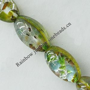 Silver Foil Lampwork Beads, Oval, 13x18mm, Length:16 Inch Sold by Strand