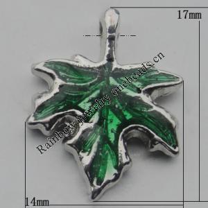 Pendant Zinc Alloy Enamel Jewelry Findings Lead-free, Leaf 17x14mm Hole:1.5mm, Sold by Bag