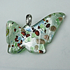 Silver Foil Lampwork Pendant with Metal Alloy Head, Butterfly, 50x30mm Hole:7x4mm, Sold by PC