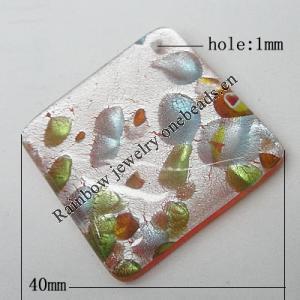 Silver Foil Lampwork Pendant, Diamond, 40mm Hole:1mm, Sold by PC