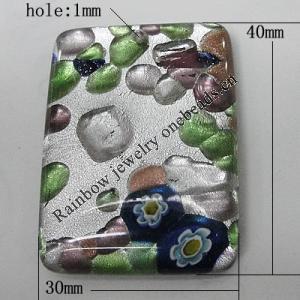 Silver Foil Lampwork Pendant, Rectangle, 40x30mm Hole:1mm, Sold by PC