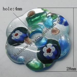 Silver Foil Lampwork Pendant, Flower, 28mm Hole:4mm, Sold by PC