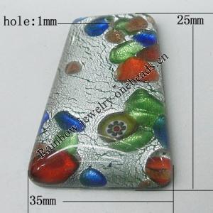 Silver Foil Lampwork Pendant, Trapezium, 35x25mm Hole:1mm, Sold by PC