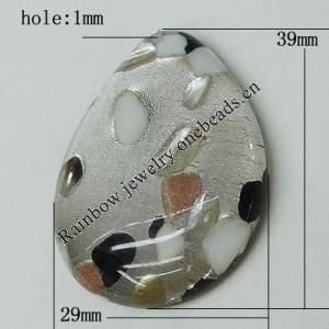 Silver Foil Lampwork Pendant, Teardrop, 39x29mm Hole:1mm, Sold by PC