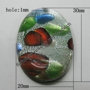 Silver Foil Lampwork Pendant, Flat Oval, 30x20mm Hole:1mm, Sold by PC