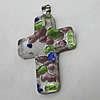 Silver Foil Lampwork Pendant, with Metal Alloy Head, Cross, 40x30mm Hole:1mm, Sold by PC