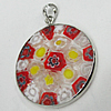 Silver Foil Lampwork Pendant with Metal Alloy Head, Flat Round, 26mm Hole:1mm, Sold by PC