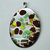 Silver Foil Lampwork Pendant with Metal Alloy Head, Flat Oval, 49x30mm Hole:7x4mm, Sold by PC