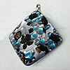 Silver Foil Lampwork Pendant with Metal Alloy Head, Diamond, 60x51mm Hole:7x4mm, Sold by PC
