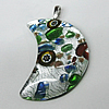 Silver Foil Lampwork Pendant with Metal Alloy Head, Moon, 50x32mm Hole:7x4mm, Sold by PC