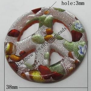 Silver Foil Lampwork Pendant, Peace Sign, 50x32mm Hole:7x4mm, Sold by PC