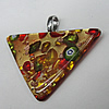 Silver Foil Lampwork Pendant with Metal Alloy Head, Triangle, 38x44mm Hole:7x4mm, Sold by PC