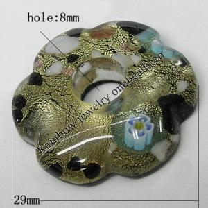 Silver Foil Lampwork Pendant, Flower, 29mm Hole:8mm, Sold by PC