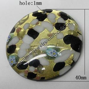 Silver Foil Lampwork Pendant, Flat Round, 40mm Hole:1mm, Sold by PC
