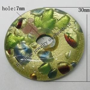 Silver Foil Lampwork Pendant, Donut, 30mm Hole:7mm, Sold by PC
