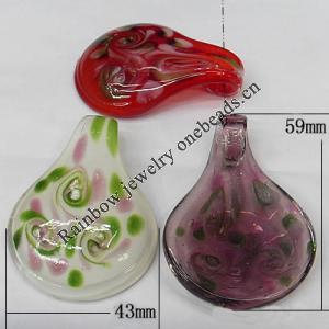 Lampwork Pendant, Teardrop 59x43mm Hole:About 8mm, Sold by PC