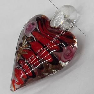 Gold Sand Lampwork Pendant, Heart 46x31mm Hole:About 7x4mm, Sold by PC