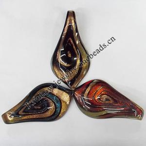 Gold Sand Lampwork Pendant, Leaf 75x33mm Hole:About 8mm, Box Size:200x200x20mm, Sold by Box