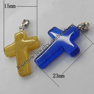Cats Eye Pendant/Charm, Mix Color, Cross 19mm, Hole:About 1MM, Sold by PC