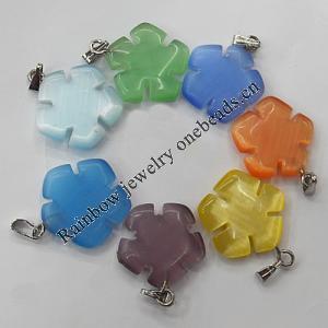 Cats Eye Pendant/Charm, Mix Color, Flower 17mm, Hole:About 1MM, Sold by PC