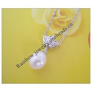 Sterling Silver Pendant/Charm with Pearl, 20x70mm, Sold by PC