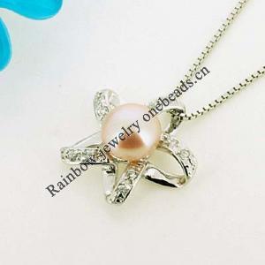 Sterling Silver Pendant/Charm with Pearl, Star 17x16mm, Sold by PC