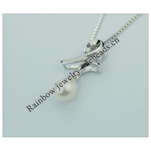 Sterling Silver Pendant/Charm with Pearl, 23x11.25mm, Sold by PC