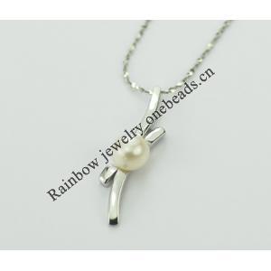 Sterling Silver Pendant/Charm with Pearl, 29.14x7.65mm, Sold by PC