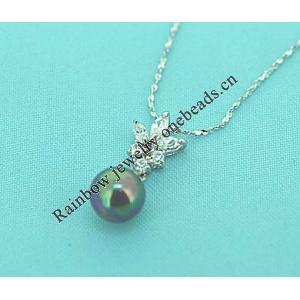 Sterling Silver Pendant/Charm with Pearl, 11.58x25mm, Sold by PC