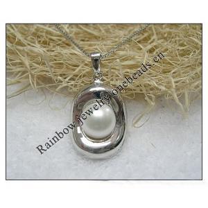 Sterling Silver Pendant/Charm with Pearl, 29.42x16.08mm, Sold by PC