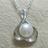 Sterling Silver Pendant/Charm with Pearl, 15.26x10.32mm, Sold by PC