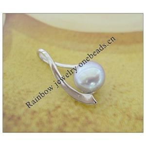 Sterling Silver Pendant/Charm with Pearl, 21x10mm, Sold by PC