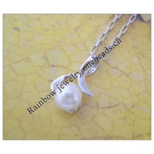 Sterling Silver Pendant/Charm with Pearl, 16.43x10.21mm, Sold by PC