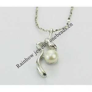 Sterling Silver Pendant/Charm with Pearl, 20.86x11.27mm, Sold by PC
