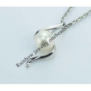 Sterling Silver Pendant/Charm with Pearl, 22.5x10mm, Sold by PC