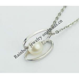 Sterling Silver Pendant/Charm with Pearl, 16x10mm, Sold by PC