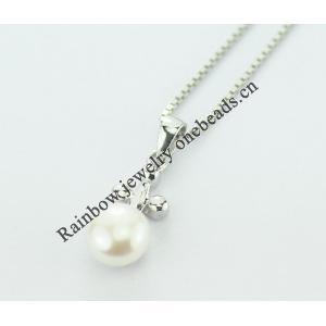 Sterling Silver Pendant/Charm with Pearl, 19.47x7.44mm, Sold by PC