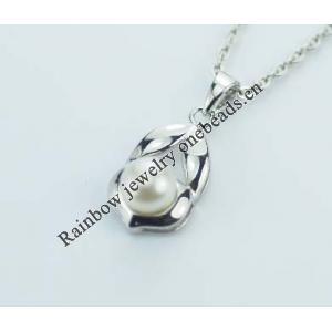 Sterling Silver Pendant/Charm with Pearl, 21.5x9.5mm, Sold by PC