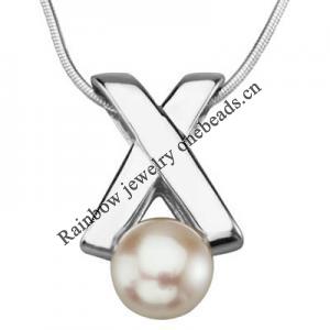 Sterling Silver Pendant/Charm with Pearl, 18x11.5mm, Sold by PC