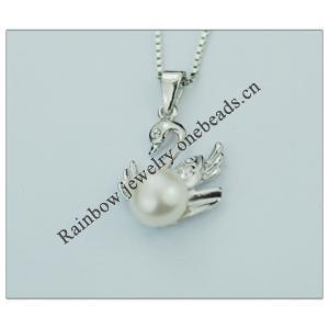 Sterling Silver Pendant/Charm with Pearl, 21x14mm, Sold by PC