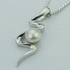 Sterling Silver Pendant/Charm with Pearl, 29.68x8.71mm, Sold by PC