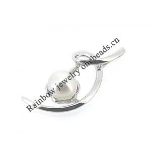 Sterling Silver Pendant/Charm with Pearl, 22.65x9.38mm, Sold by PC